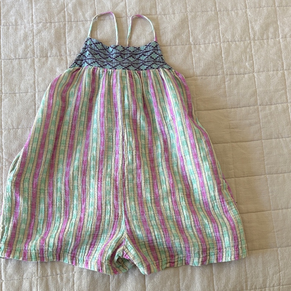 Peek Pink and Green Striped Kids Romper
